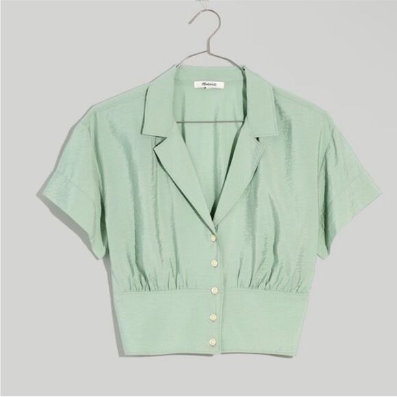 Madewell NWT Drapey Banded Bottom Button-Up Top in the color Pale Celadon in L - Picture 3 of 4